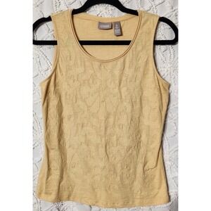 Chicos Womens Applique Tank Top Size Small Yellow Embroidered‎ Layering Casual